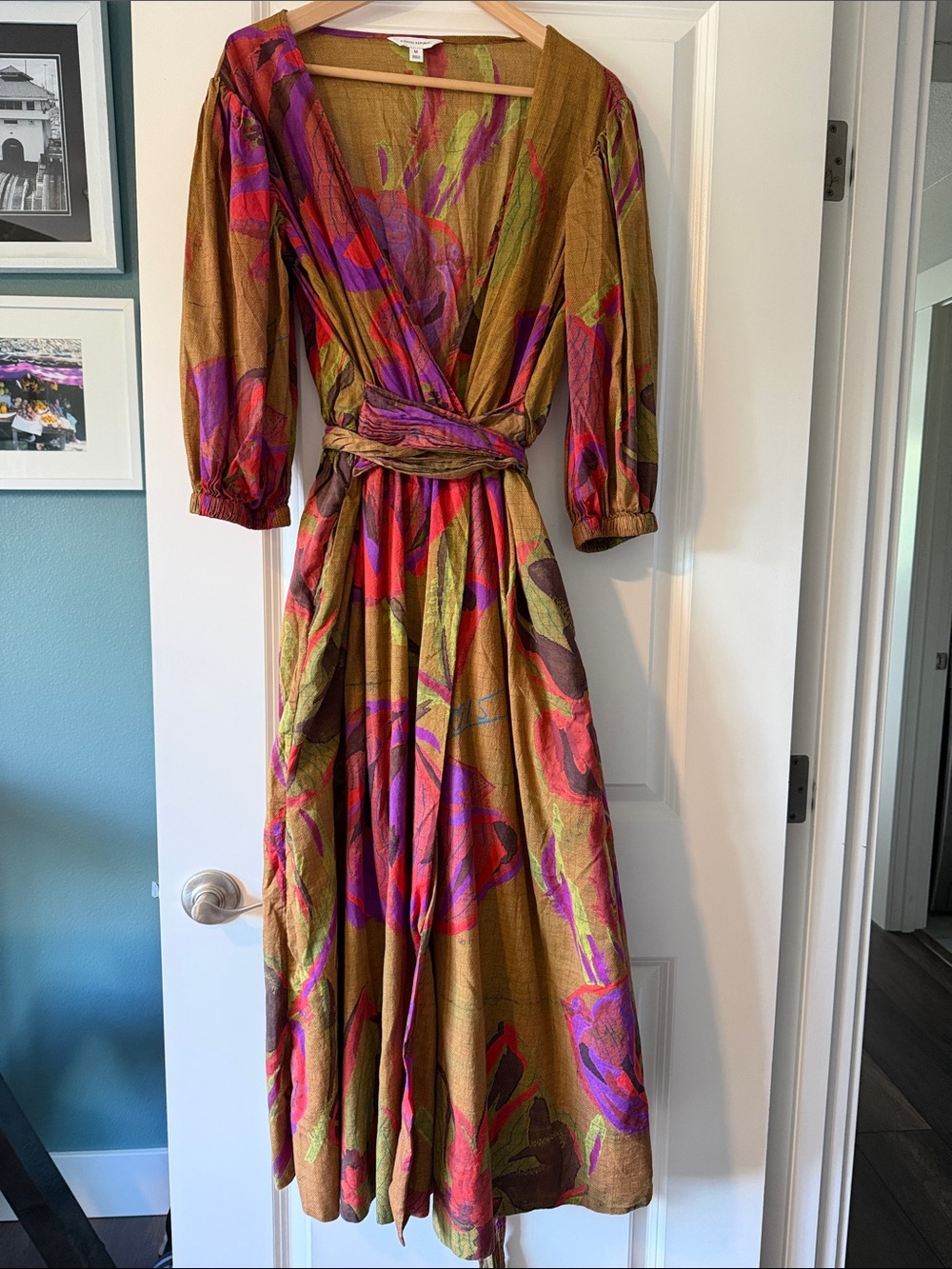 Banana Republic Multicolor Floral Wrap Maxi Dress in Mustard, Pink and Purple